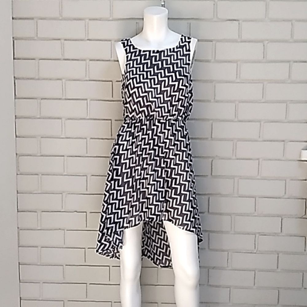 My Michelle Navy/White Geometric High Low Dress. Size Small